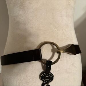 NWT Vintage Perry Ellis Leather Woman’s Dark Brown Belt with Brass O Clasp-